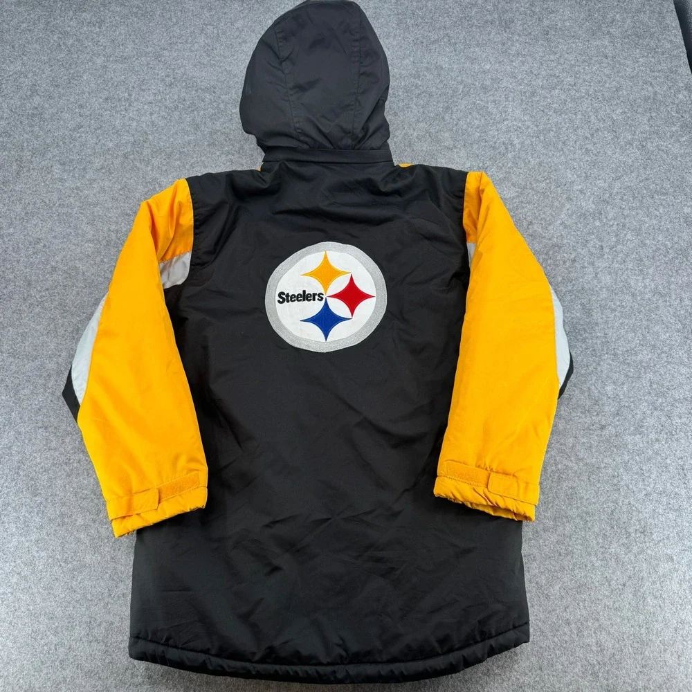 NFL Team Apparel Pittsburgh Steelers Parka Hooded Jacket Black Gold Youth Large